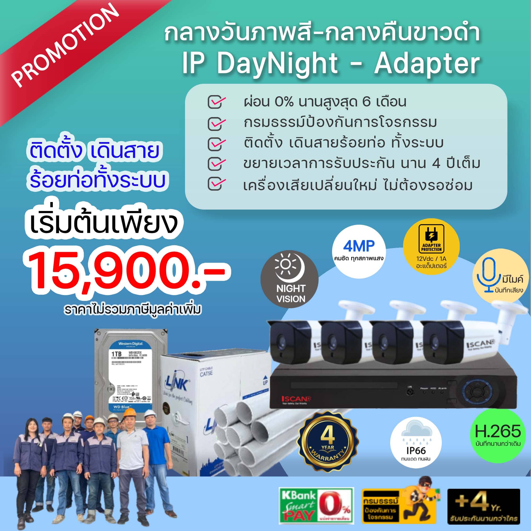 ชุดกล้อง IP Day Night แบบ Adapter พร้อมติดตั้ง